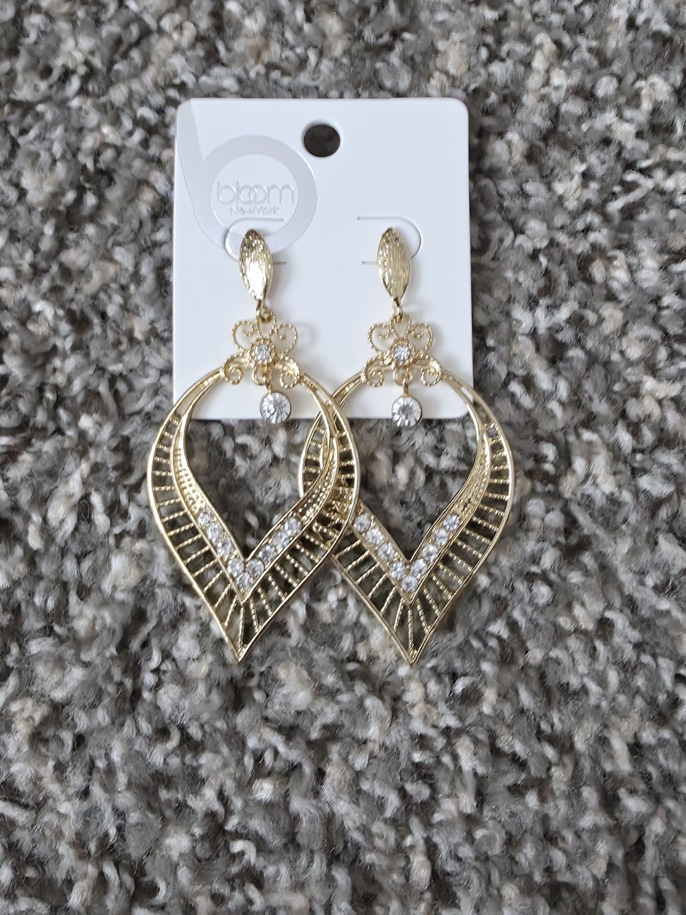 Bloom New York Gold Tone Teardrop Crystal Rhinestone Dangle Earrings